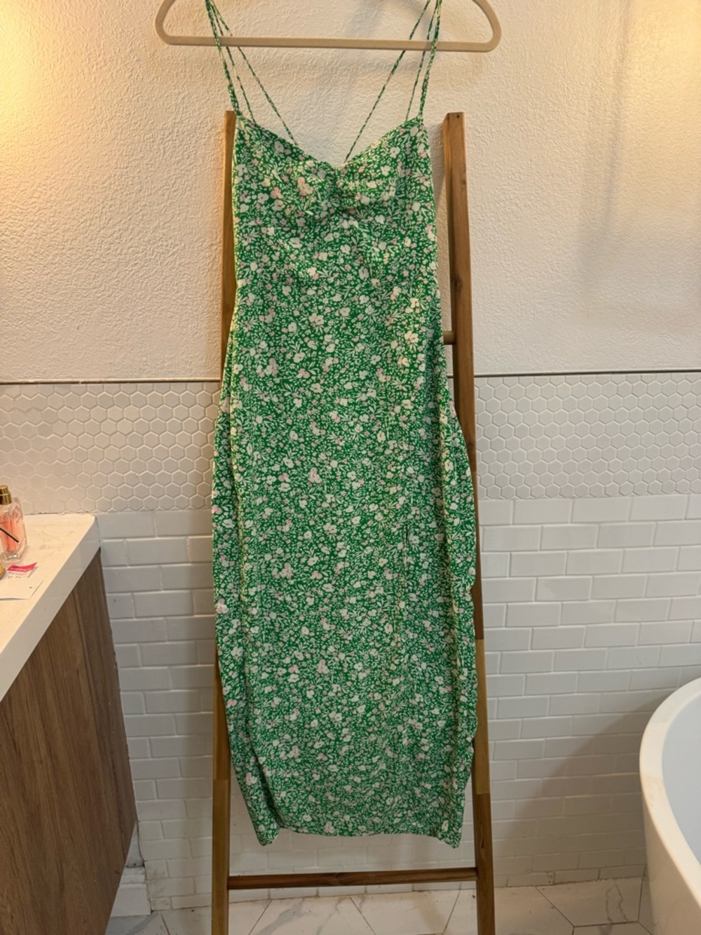 Zara Green Floral Sweetheart Maxi Dress with Side Slit Summer Feminine Dress
